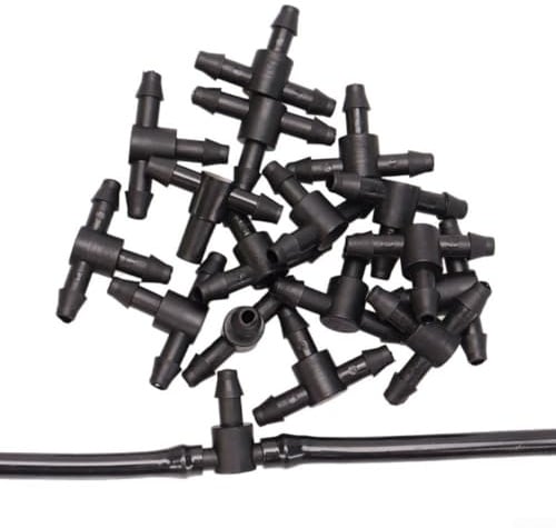 50 connettori a T per irrigazione a goccia, 1/4 di pollice 4 mm/7 mm, 3 vie, raccordi in plastica a prova di perdite, per sistema di irrigazione da giardino