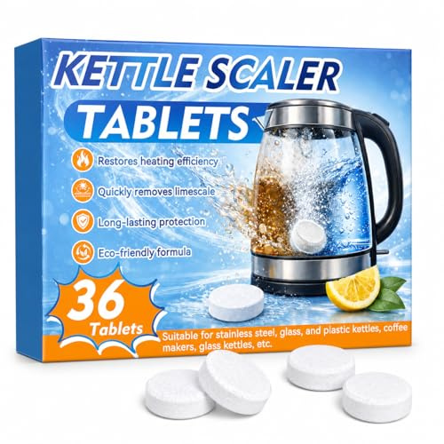 Mosconly Kettle Descaler Tablet, Powerful Limescale Remover for Kettles, Efficient Citric Acid Descaler for Various Kettles, Coffee Makers, Irons, and Shower Heads 36 Pcs