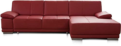 CAVADORE Schlafsofa Corianne in echtem Leder / Eckcouch mit Bettfunktion und beidseitiger Armteilverstellung / 282 x 80 x 162 / Echtleder, rot