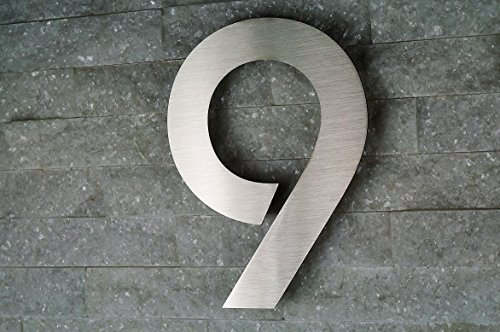 Hausnummer 9 Edelstahl ITC Bauhaus Design 2D rostfrei witterungsbeständig 20cm Höhe gebürsteter Edelstahl V2A ALLE erhältlich: 0 1 2 3 4 5 6 7 8 9 0 A B C D E