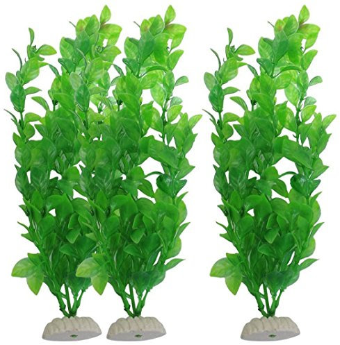 WalshK 3 piezas de acuario de peces de tanque Plantas artificiales de plástico verde 10.6 de altura