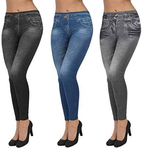 JFAN Leggings da Donna Leggings Elasticizzati Casual Attillati a Vita Alta con Stampa in Denim,3 PCS XXL