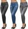 JFAN Leggings da Donna Leggings Elasticizzati Casual Attillati a Vita Alta con Stampa in Denim,3 PCS XXL
