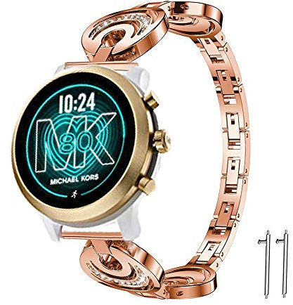 LvBu Damen Edelstahl Bracelet Kompatibel für Michael Kors MKGO, Kristall Rhinestone Diamant Uhrenarmband für Michael Kors Access MKGO Smartwatch (Roségold)