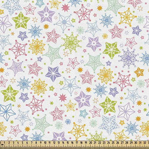 ABAKUHAUS Weihnachten Stoff als Meterware, Bunte Schneeflocken Forms, Qualitäts Stoff Dekorativer Polster Heimtextilienstoff, 2M (148x200cm), Grün und Lila