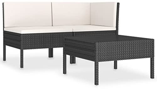 vidaXL Gartenmöbel Set 3-TLG. mit Auflagen Lounge Sofa Garten Garnitur Sitzgruppe Sitzgarnitur Gartenset Gartensofa Poly Rattan Schwarz