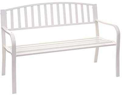 Mendler Gartenbank HWC-F43, Bank Parkbank Sitzbank, 2-Sitzer pulverbeschichteter Stahl - weiß