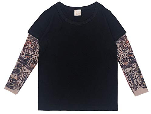 Yyyuluo T-Shirt Tattoo Sleeve Child - Kids Long Sleeve Tops Mesh Tattoos Print Clothing Baby T-Shirt Boys Crew Neck Top Casual Outfit Hip Hop