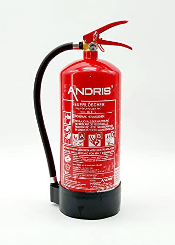 6kg ABC Pulver Feuerlöscher, der Starke Profi,12 LE mit Manometer inkl. Wandhalterung, Standfuß und ANDRIS® Prüfnachweis mit Jahresmarke