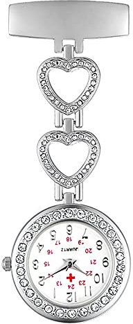 Avaner Krankenschwesteruhr Pflegeruhr Herz Blumen Design FOB Analog Quarzwerk Pulsuhr Ansteckuhr Unisex Silver Schwesternuhren mit Pin/Clip Set Ausziehbar Arzt Doktor Medical Taschenuhr