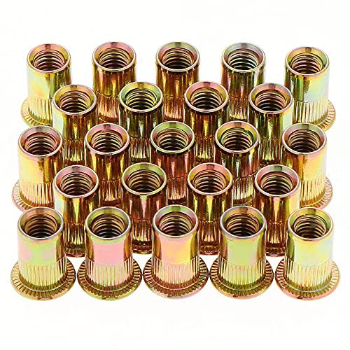 Gueenky 50 Pièces Écrou à Rivet M12 Fileté à Tête Plate, Écrous à Riveter Fileter en Acier au Carbone Zingué, Assortiment M12 Rivet Inserts Filetés pour Métal Plastique (18 mm x 22 mm)