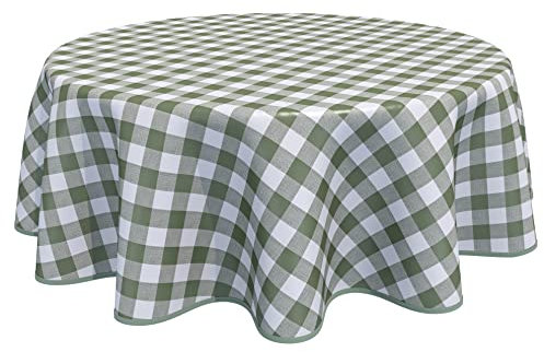 Home Direct Runde Wachstuch-Tischdecke, PVC, abwischbar, Gingham-Karo-Muster, 160 cm, Salbeigrün