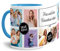 Foto-Tasse selbst gestalten mit Text & Collage für 8 Fotos - Geschenk für Familie, Freunde, Geburtstag, Weihnachten - Keramik Innen & Henkel Hellblau, 300 ml I Personalisiert