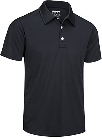 TACVASEN Poloshirts Herren Kurzarm Sommer Schnell Trocknend T-Shirts Performance Sportshirt Outdoor Knopfleiste Herrenhemd (XL, Schwarz)