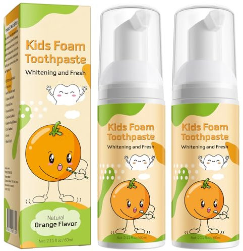 Moulis Kinder Schaumzahnpasta, Fluoridfreie Kinderzahnpasta mit Natürlicher Formel zur Reduzierung von Plaque, Zahnaufhellung Zahnpasta für Kinder ab 3 Jahren für U-förmige Zahnbürsten (Orange)