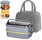 Haoh Bento Lunch Box Kit,1600ml 2 Etages Boite Repas avec Sac Isotherme Repas, Hermétique Boîtes Bento pour Pique Nique, Travail, Goûter, Ecole, Boîte à Lunch Micro Ondable(Gris)