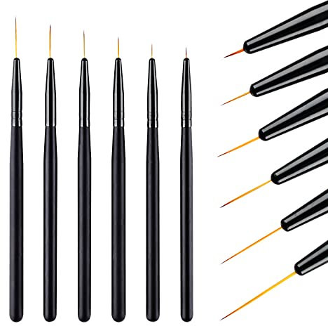 6/9/12/15/18/24mm Pinceau Nail Art Ongles Professionnel Tres Ultra Fin 6 Pièces - LEA-SHALL Pinceaux Liner pour Ongle Gel, Peinture Acrylique, UV Construction, Brosses Stylos French Set