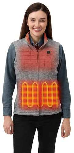 ORORO Upgraded Women's 4-Zone Heated Fleece Gilet with Heated Collar, Electric Heated Vest Base Layer with Power Bank (Flecking Grey,M)