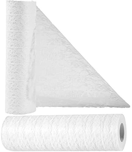 OSVINO Tischläufer Spitze Weiß 30cm x 25m Hochzeitsdeko Retro Tischband Spitze Tisch Deko Tischdeko, Dekorieren für Taufe Partys Hochzeit Weihnachten Kommunion Jubiläum, Handwerk Verpackung Material