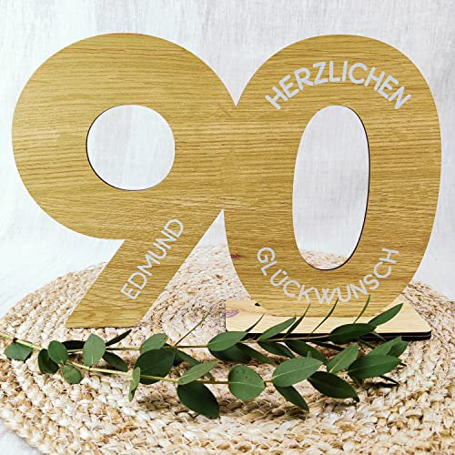 90 Geburtstag Frauen/Männer - Deko Gästebuch Geburtstag 90, 90. Geburtstag Männer Geschenk 90. Geburtstag Deko 90 Geburtstag Mann Tischdeko 90, 90 Jahre - Personalisierbar mit Namen aus Holz