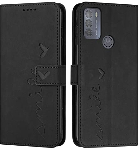 EATCYE Funda para Motorola Moto G50 4G, Carcasa PU Cuero Flip Cover Phone Case Protectora con Soporte, Bolsillo para Tarjetas y Cierre Magnético para Motorola Moto G50 4G (Negro)
