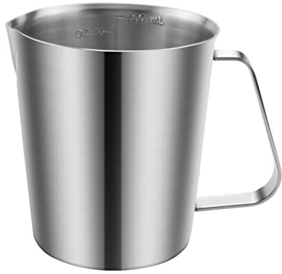 Qezodsx Edelstahl-Messbecher mit und AusgießLippe, Metallkrug mit - und ML-Markierung, 16Oz/500Ml,