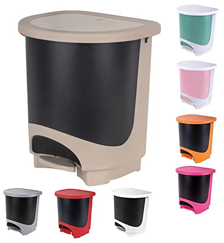 TIENDA EURASIA® Cubo de Basura para la Cocina - Cubo Basura con Pedal Capacidad para 30 Litros - Material Plastico Resistente - Variedad de Colores (Taupe)