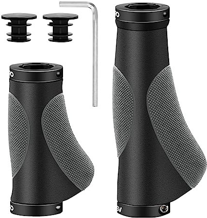 HNOOM Fahrradgriffe Ergonomisch, MTB Griffe, Sportliche Lenkergriffe aus rutschfestem Gummi, Lock-On Fahrrad Lenkergriffe für MTB, Trekkingrad, E-Bike, Cityrad Rennrad und Faltrad (Grau/130mm+93mm)