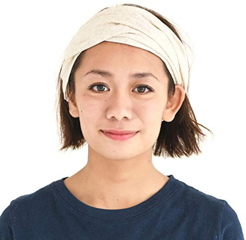 CHARM Damen Breites Haarband Bandana - Bio Baumwolle Stirnband Herren Kopftuch Sommer Hair Band Aus Japan Creme M