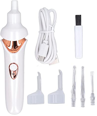 Kit de Retrait de Cérumen Aspirateur d'oreille électrique avec Lumière LED Embout Souple Sûr et Confortable pour Enlever Le Cérumen pour Adultes et Enfants (Blanc)