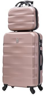 CELIMS - Set Valise Grande Taille 23kg avec Vanity | Valise Grande XXL 75cm avec Trousse de Toilette | Valise Légère et Rigide | Rose Gold