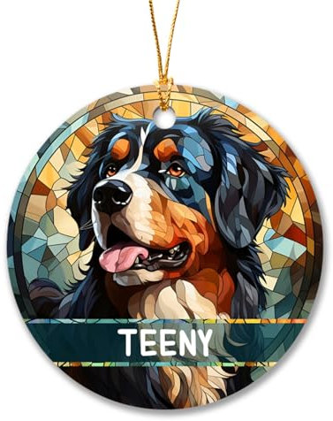 Christbaumschmuck Keramik Weihnachtsanhänger Anhänger Weihnachtsbaumschmuck Hängende Ornamente Weihnachtsdeko Personalisierter Berner Sennenhund 2023, Berner Sennenhund Im Glasmalerei-Stil, Berner