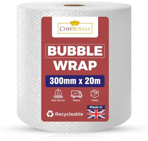 CHEF ROYALE Polyethylene Bubble Wrap Roll, 300mm x 20m, Clear, Packaging Essentials for House Moving, Shipping & Storage