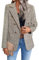 Mina Self 2024 Herbst-Tweed-Blazer-Jacke für Damen, modisch, lässig, offene Vorderseite, Business, elegant, Arbeitsanzug, obere Tasche, Kariert/Braun, M