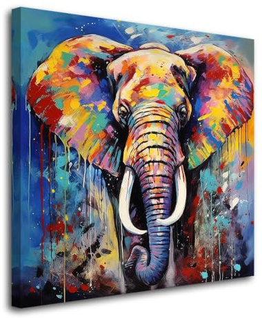 LZIMU Elefanten Leinwand Bilder bunte Elefanten Poster Drucke abstrakte Waldtiergemälde für Kinderzimmer Kinderzimmer Dekor Gerahmt (Bild-4, (45.00 x 45.00 cms))