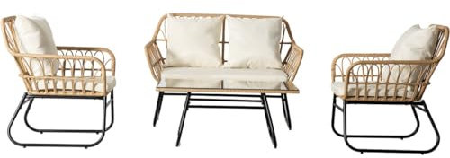 Salon de Jardin rotin Melo - 4 Personnes - Blanc/Marron