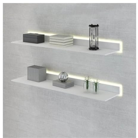 Schwebendes Metall-Wandregal Mit Beleuchtetem LED-Licht Satz Von 2, Wandmontiert Bilderleiste Licht Emittierend Regale Für Eingangsbereich Bar Arbeitsplatte Bad (Farbe : Weiß, Größe : 60cm/23.6in)