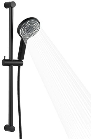 OFFO Shower Slide Bar with 6 Modes Shower Head Set, 1.5m Stainless Steel Hose,Adjustable 70cm Riser Rail and High Pressure Handheld Showerhead,Matte Black