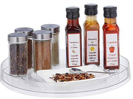 3 x Drehteller, D: 30 cm, Ordnungssystem für Küche und Bad, mit Rand, drehbarer Kühlschrank Organizer, transparent