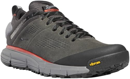Danner Trail 2650 3” Waterproof Hiking Shoes for Men - Durable Leather & Textile Upper with Breathable Gore-Tex Lining and Vibram Traction Outsole, Dark Gray/Brick Red - 11D