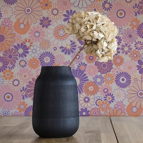 Lenni Flowers M1-No.10923 Papier peint intissé Violet Orange Tadessi 8,50 m x 0,53 m