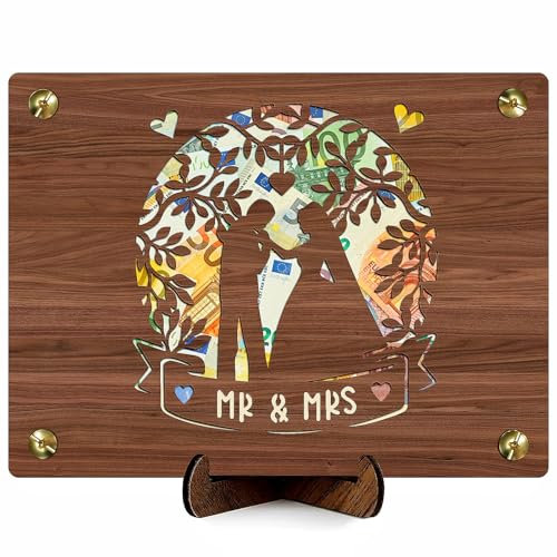 Konoz Holz-Hochzeitsgeschenk, Originelle Hochzeitsgeschenke für Brautpaar, Hochzeitskarte Geldgeschenk Verpacken mit Umschlag und Ständer