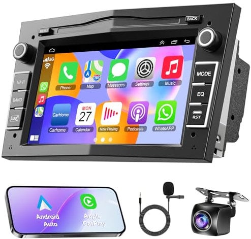 2+32GB Autoradio für Opel Corsa Astra Meriva Antara Vectra Zafira Vivaro Combo, 7 Zoll IPS Display, Wireless CarPlay & Android Auto, GPS WiFi Rückfahrkamera, Bluetooth FM EQ, SWC, mit Sprachsteuerung