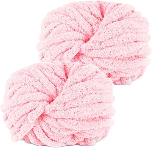 Hengrongshen Dicke Wolle Dickes Garn 2 Stück 500g, Chunky Yarn, Chunky Wool, Armstricken Wolle zum Häkeln für Decke, XXL Riesen Wolle Perfekt zum Weben von Schals Mützen Haustier Nest - Hellrosa