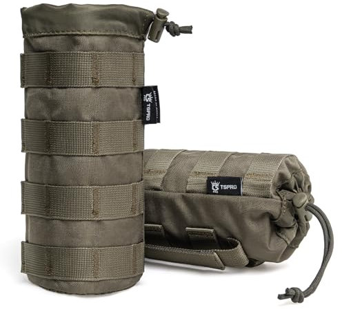 TSPRO Grün Molle Trinkflaschenhalter Taktische Wasserflaschentasche mit Kordelzugverschluss, Strapazierfähig und Leichtgewichtig für Camping, Wandern und Andere Outdoor Aktivitäten