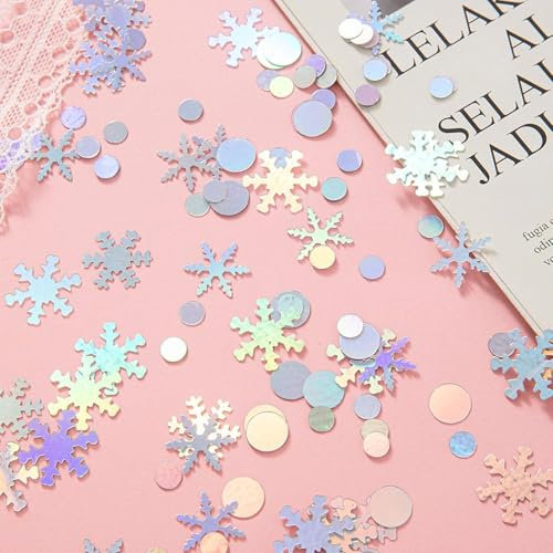 Mainiusi Konfetti Weihnachten 800 Stück - Silber Schneeflocken Glitzer, Streudeko, Tischdeko für Geburtstag, Christmas, Neues Jahr
