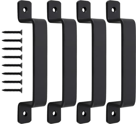 HOJLKLD Lot de 4 poignées de porte de grange coulissantes noires de 18,5 cm pour intérieur et extérieur, clôtures en bois, portes de garage, abris de jardin, placard, abris de jardin, tiroirs, portes