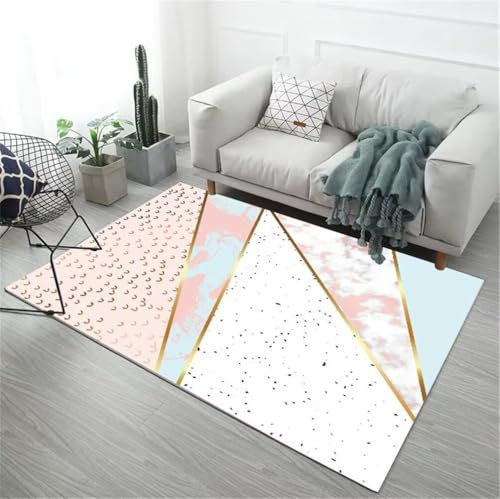 RUGMRZ Moquette Chambre Tapis Sol Tapis de Salon Pas Cher 90x150CM Tapis d eveille Bebe Rose Tapis Lavable à Motif rayé Moderne Gris Bleu
