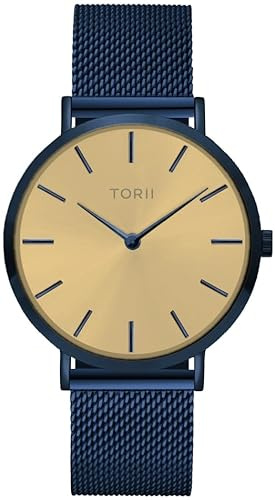 TORII Unisex-Uhr Gold Edelstahl - rund Quarz N38NM.GN Milanaise-Armband Strichindizes wasserdicht 50 m