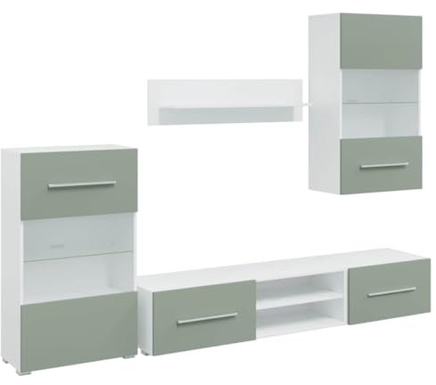 vidaXL 5-TLG. Wohnwand mit LED-Beleuchtung Olivgrün Holzwerkstoff, TV-Möbel, Medienwand, Medienschrank, Schrankwand, Anbauwand, Entertainment-Möbel